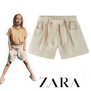 ZARA Kids | Sand | BELTED LINEN SHORTS